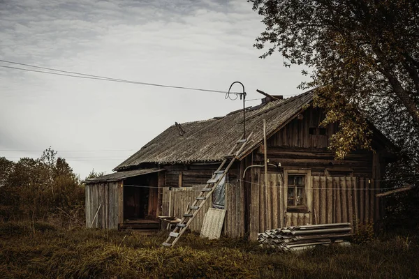 Old Abandoned Log House Deserted Village Russia Lonely Hut People — Stock Photo, Image
