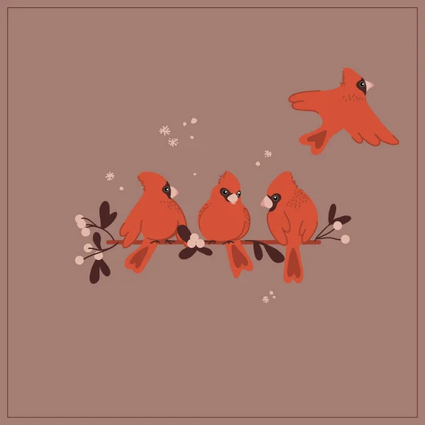 Pájaro Cardenal Rojo Símbolo Usa Ilustración Vectorial Año Nuevo Con — Vector de stock