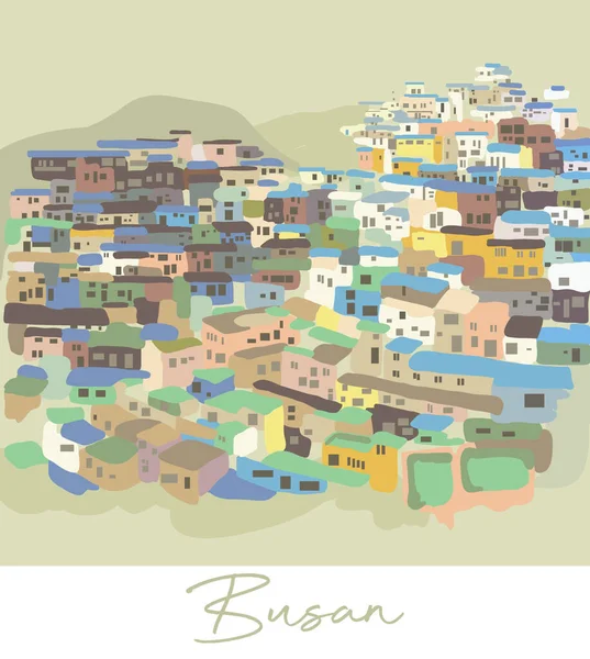 Village Corée Sud Village Busan Des Vues Asie Maisons Multicolores — Image vectorielle