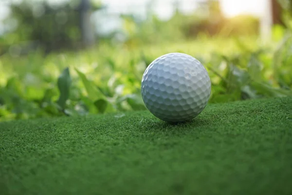 Pelota Golf Green Con Tono Cálido Puesta Sol Pelota Golf —  Fotos de Stock