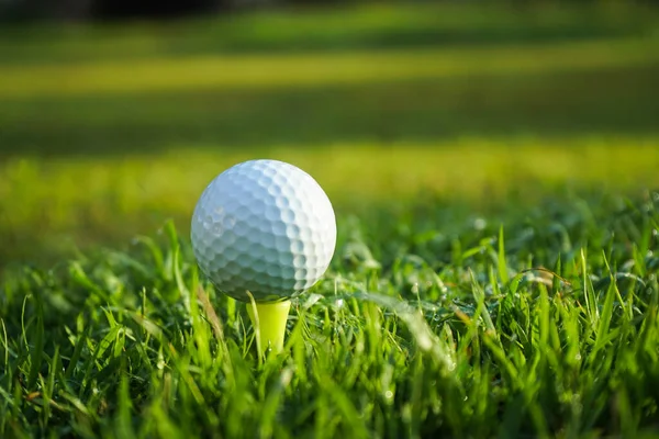 Golfball Beim Abschlag Auf Dem Schönen Golfplatz Vor Sonnenuntergang — Stockfoto