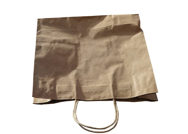 白い背景に隔離された茶色の紙袋のリサイクル リサイクル紙ショッピングバッグ 生態学の概念 — ストック写真