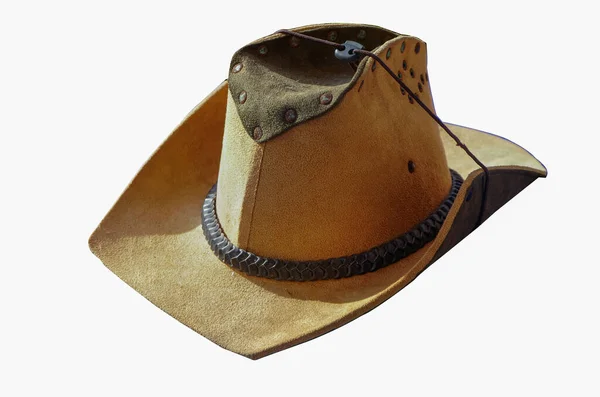 Chapeau Cow Boy Marron Original Cuir Américain Sur Fond Blanc — Photo