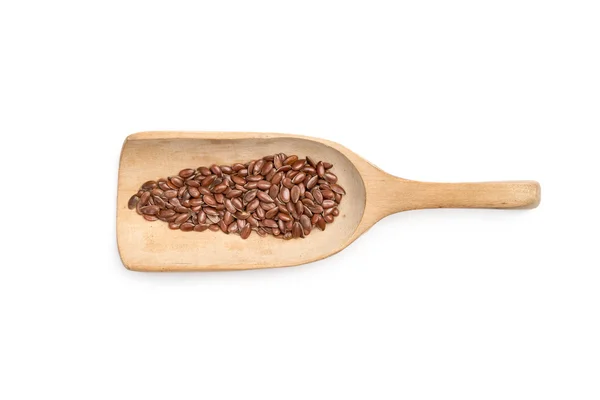 Linseeds on a wooden spoon — Stock Photo, Image