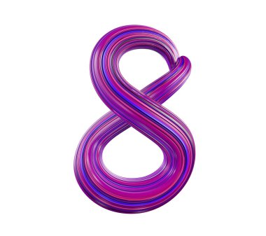 Beyaz arka planda dişlerden yapılmış renkli pembe ve mavi numara 8, izole edilmiş, 3 boyutlu.