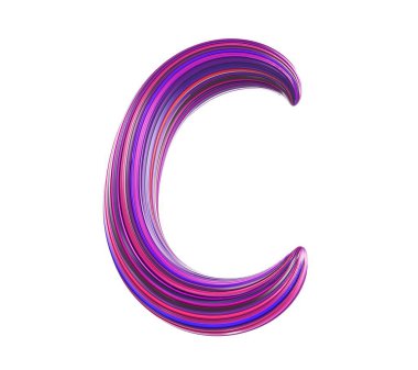 Beyaz arka planda dişlerden yapılmış renkli pembe ve mavi C harfi, izole edilmiş, 3 boyutlu.