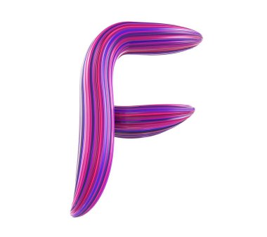 Beyaz arka planda dişlerden yapılmış renkli pembe ve mavi harf F, izole edilmiş, 3 boyutlu.