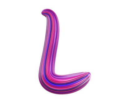 Renkli pembe ve mavi harfli L harfi, beyaz arka planda diş geçişi, izole edilmiş, 3 boyutlu.