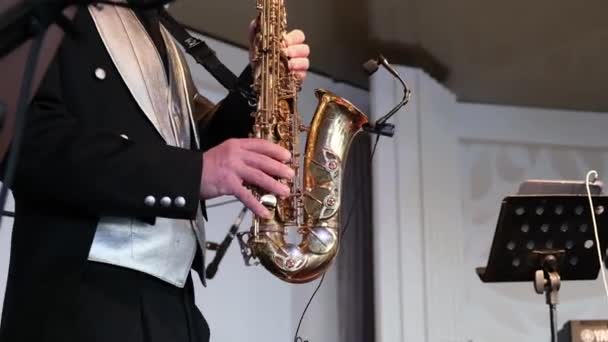 Jazzmusiker spielt Saxofon — Stockvideo