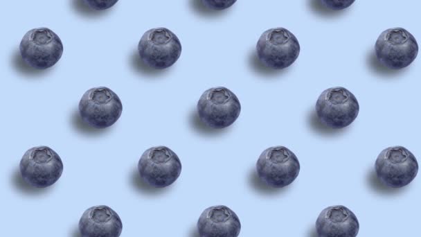 Stop Motion Animation Ripe Juicy Blueberries Form Pattern Move Blue — Stock Video