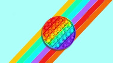 Hareket Animasyonunu Durdur. Yuvarlak gökkuşağı çocuk oyuncağı anti-stresi patlatın ya da mavi arka plandaki basit gamzeler çizgilerin rengini değiştirir.