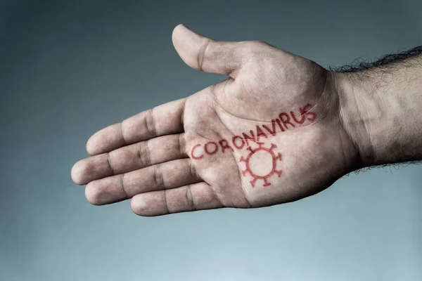 Coronavirus Tekst Geschreven Hand Van Mens Covid Coronavirus Sars Cov — Stockfoto