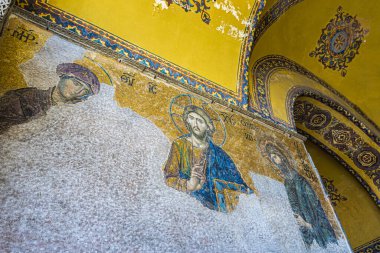 İstanbul / Türkiye, 03 Eylül 2019: Ayasofya müzesinde mozaik detayı. Kıyamet Mozaiğinin İfadesi.