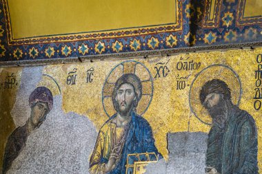 İstanbul / Türkiye, 03 Eylül 2019: Ayasofya müzesinde mozaik detayı. Kıyamet Mozaiğinin İfadesi.