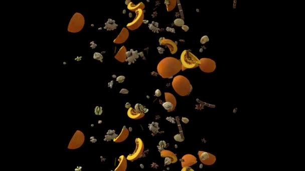 Falling Pumpkin Spice Ingredients Infinite Loop Alpha Channel — Stock Video
