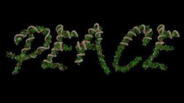 Animasyon Noel çelengi, barış kelimesini oluşturan harfler.