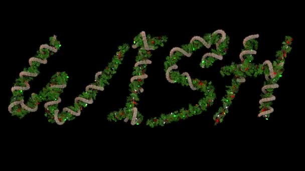 生动活泼的圣诞花圈字体字母 组成了 这个词 — 图库视频影像