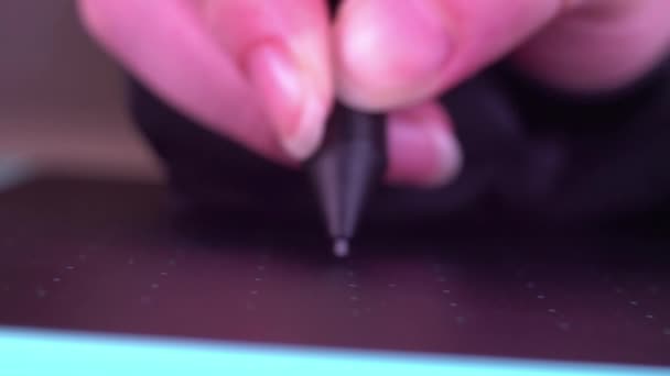 Close Pen Tip Tekening Grafische Tablet — Stockvideo