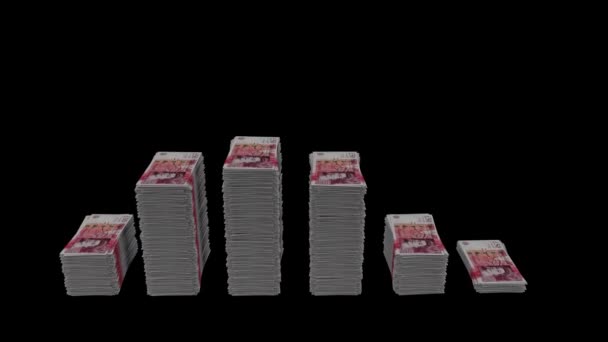 Stapeln Von Gbp Banknoten Welle Mit Alphakanal — Stockvideo