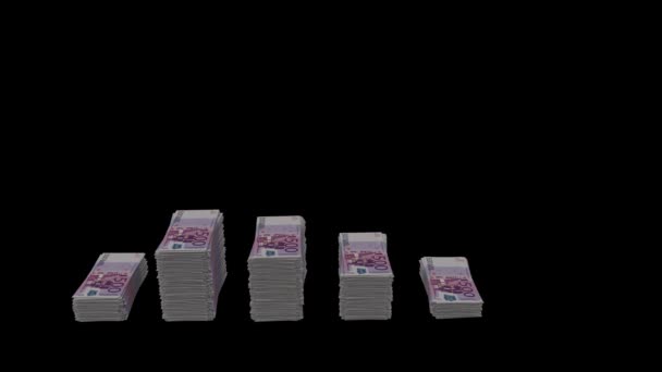 Стопки Банкнот 500 Евро Растут Вместе Альфа Каналом — стоковое видео