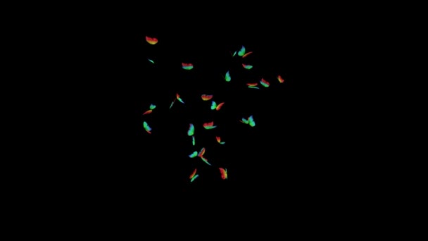 Rainbow Colored Butterfly Flying Middle Screen — Stock Video