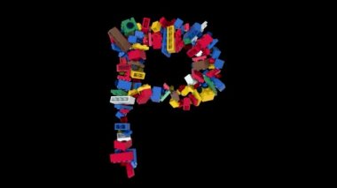 Karıştırılmış Renkli Tuğlalar Bloklar Yapıyor Yazı tipi P karakterine metin