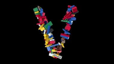 Karıştırılmış Renkli Tuğlalar Bloklar Yapıyor Yazı tipi V karakterine metin
