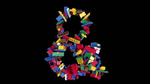 Shuffled Colored Bricks Building Blocks Typeface Текст Персонажа Ampersand — стоковое видео