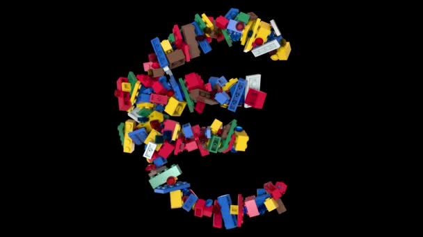 Shuffled Colored Bricks Building Blocks Typeface Text Character Euro — Stock Video