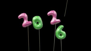 Yeni Yıl Balon Canlandırması 2025 'ten 2026' ya Yeşil ve Pembe