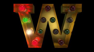 Beş farklı dikişsiz döngü animasyon W 'de parıldayan altın Noel lambası harfi alfabesi.