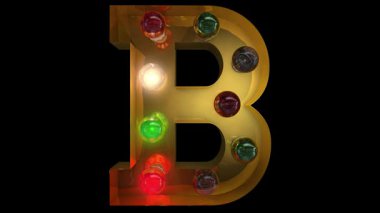 Beş farklı dikişsiz animasyon B 'de parıldayan altın Noel lambası harfi alfabesi.