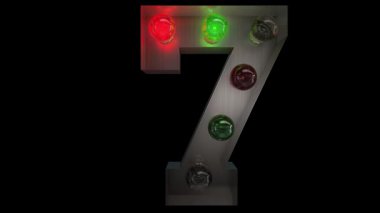 Festive glowing silver steel Christmas light bulb letter alphabet in five different seamless loop animation 7