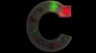 Beş farklı dikişsiz döngü animasyon C 'de parıldayan gümüşten bir Noel lambası harfi alfabesi.