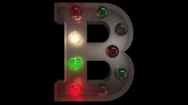 Beş farklı dikişsiz döngü animasyon B 'de parıldayan gümüşten bir Noel lambası harfi alfabesi.
