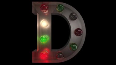 Beş farklı dikişsiz döngü animasyon D 'de parıldayan gümüşten bir Noel lambası harfi alfabesi.