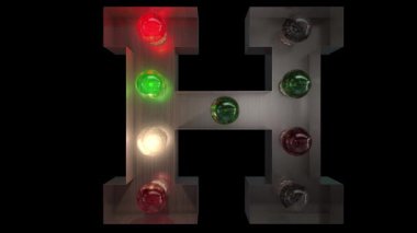 Beş farklı dikişsiz döngü animasyon H 'de parıldayan gümüşten bir Noel lambası harfi alfabesi.