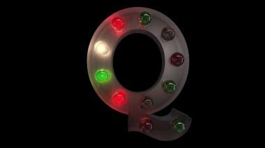 Beş farklı dikişsiz döngü animasyon Q 'da parıldayan gümüşten bir Noel lambası harfi alfabesi.