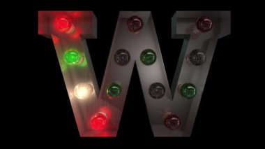 Beş farklı dikişsiz döngü animasyon W 'de parıldayan gümüşten bir Noel ışığı ampulü harfi alfabesi.