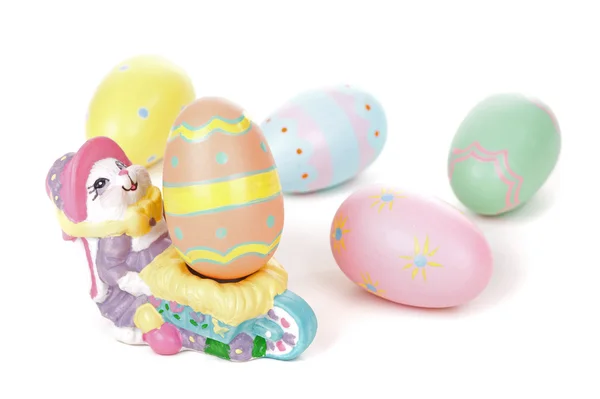 Colorful Eggs with Easter Bunny Figurine — Stock Photo, Image