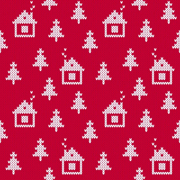 Suéter Navidad Cabañas Invierno Árboles Navidad Patrón Sin Costuras Patrón — Archivo Imágenes Vectoriales