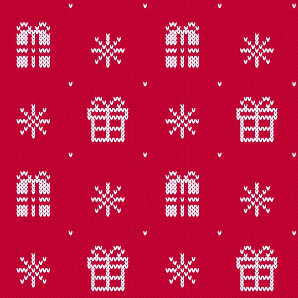 Красный Рождественский Свитер Подарок Шаблон Коробки Бесшовный Зимний Узор Маленькими — стоковый вектор
