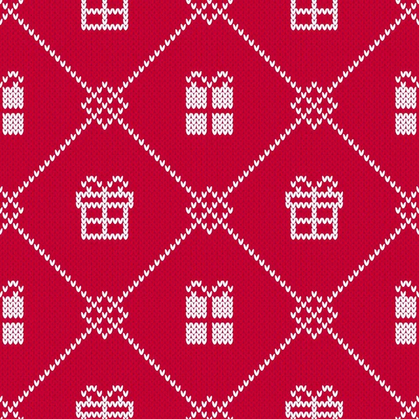 Красно Белый Рождественский Свитер Подарочными Коробками Бесшовный Зимний Алмазный Узор — стоковый вектор