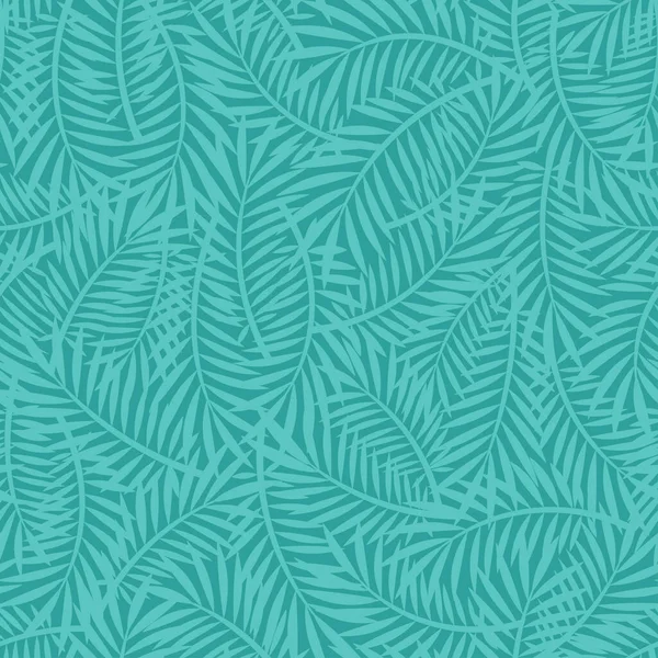散落的棕榈叶有无缝质感背景 简单的夏季病媒模式与棕榈树分枝 明亮的绿松石和绿色纺织品和纸的设计 — 图库矢量图片