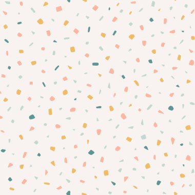 Pastel terrazzo seamless vector pattern. Hand-drawn colorful abstract texture. Gendeer neutral trendy print in yellow, blue, pink on off-white background. clipart