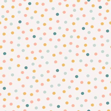 Pastel konfeti pürüzsüz desen. El yapımı polka nokta desenli arka plan. Nötr soyut baskı sarı, mavi ve pembe ile kapalı-beyaz arka plan.