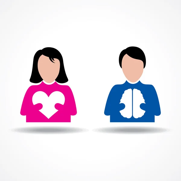 Male Female icon having heart and brain stock vector — Stock Vector