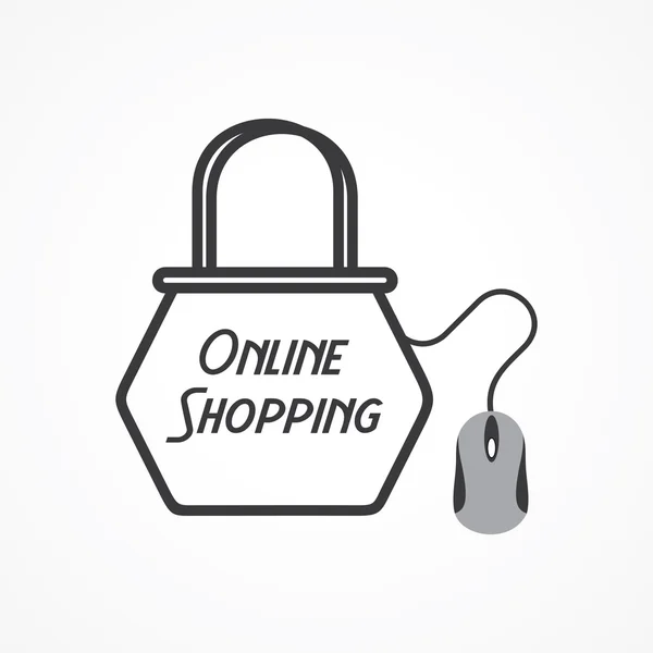 Online shopping koncept med shopping väska och mus lager vektor — Stock vektor