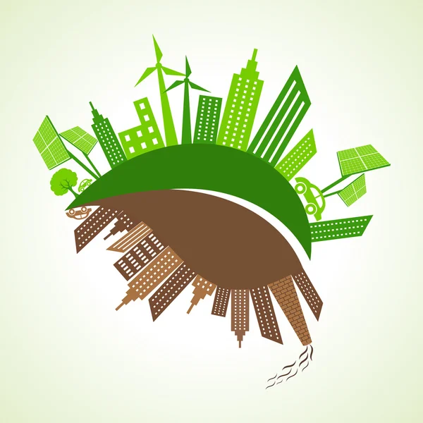 Eco and polluted city concept with leaf stock vector — Stock Vector