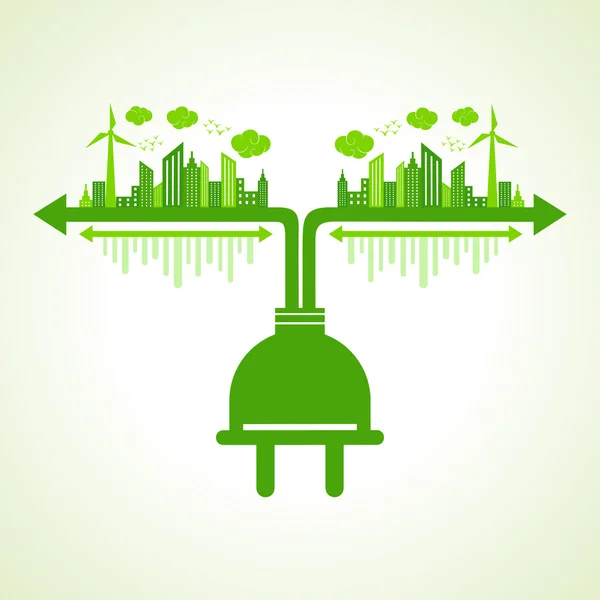 Eco city concept met plug stock vector — Stockvector